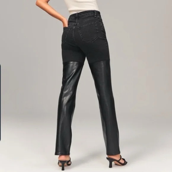 Abercrombie & Fitch ⭐️NWT 90's Hi Rise Straight Faux Leather Panels Curvy Love - Picture 11 of 14